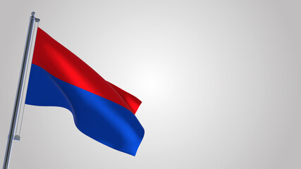 Cotopaxi 3D waving flag illustration on a realistic metal flagpole. Isolated on white background with space on the right side. 