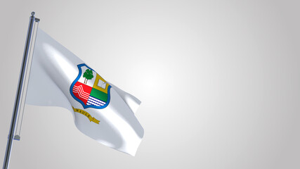 Maule 3D waving flag illustration on a realistic metal flagpole. Isolated on white background with space on the right side. 