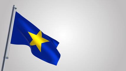 Atacama 3D waving flag illustration on a realistic metal flagpole. Isolated on white background with space on the right side. 