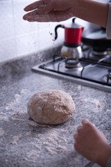 Bread dough in the kitchen, ready to put in the oven.