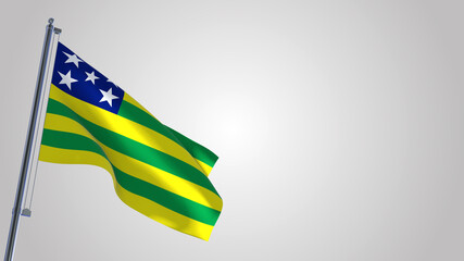 Flag Of Goias 3D waving flag illustration on a realistic metal flagpole. Isolated on white background with space on the right side. 