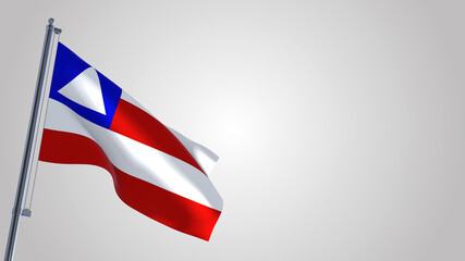 Bahia 3D waving flag illustration on a realistic metal flagpole. Isolated on white background with space on the right side. 