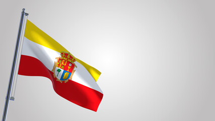 Cuenca 3D waving flag illustration on a realistic metal flagpole. Isolated on white background with space on the right side. 