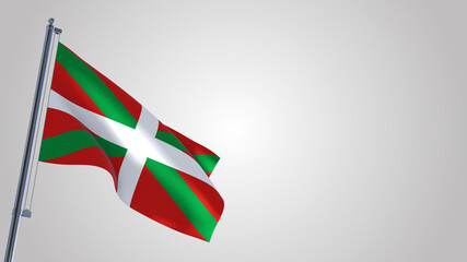 Basque Country 3D waving flag illustration on a realistic metal flagpole. Isolated on white background with space on the right side. 