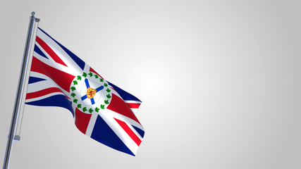 Lieutenant-Governor Of Nova Scotia 3D waving flag illustration on a realistic metal flagpole. Isolated on white background with space on the right side. 
