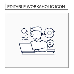 Workaholic line icon. Workaholism prevention.Conduct rules. Reasonable time allocation. Overworking concept.Isolated vector illustration.Editable stroke