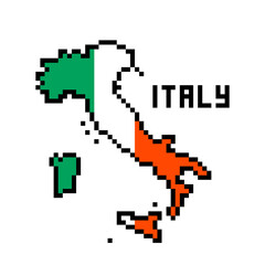 Fototapeta na wymiar 2d 8 bit pixel art Italy map covered with flag isolated on white background. Old school vintage retro 80s, 90s platform computer, video game graphics.Slot machine design element.Country geography.