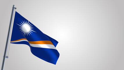 Marshall Islands 3D waving flag illustration on a realistic metal flagpole. Isolated on white background with space on the right side. 