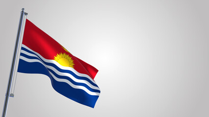 Kiribati 3D waving flag illustration on a realistic metal flagpole. Isolated on white background with space on the right side. 