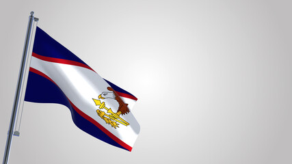 American Samoa 3D waving flag illustration on a realistic metal flagpole. Isolated on white background with space on the right side. 