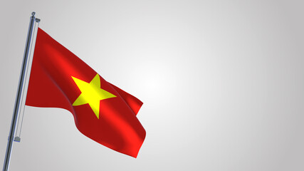 Vietnam 3D waving flag illustration on a realistic metal flagpole. Isolated on white background with space on the right side. 