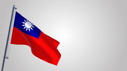 Taiwan 3D waving flag illustration on a realistic metal flagpole. Isolated on white background with space on the right side. 