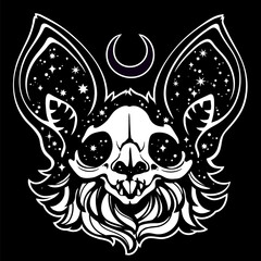 witch skull of a dead bat decorated with stars