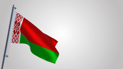 Belarus 3D waving flag illustration on a realistic metal flagpole. Isolated on white background with space on the right side. 