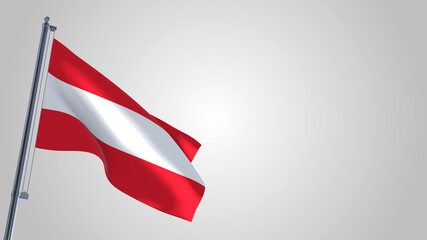 Austria 3D waving flag illustration on a realistic metal flagpole. Isolated on white background with space on the right side. 