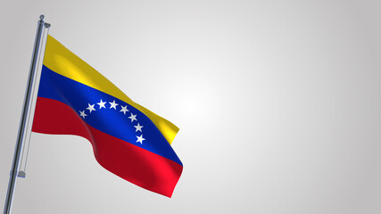 Venezuela 3D waving flag illustration on a realistic metal flagpole. Isolated on white background with space on the right side. 
