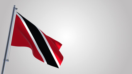 Trinidad And Tobago 3D waving flag illustration on a realistic metal flagpole. Isolated on white background with space on the right side. 