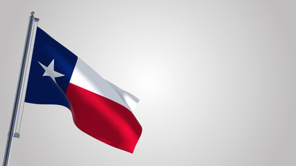 Tennessee 3D waving flag illustration on a realistic metal flagpole. Isolated on white background with space on the right side. 