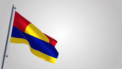 Palmyra Atoll 3D waving flag illustration on a realistic metal flagpole. Isolated on white background with space on the right side. 