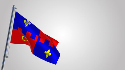 Montgomery County 3D waving flag illustration on a realistic metal flagpole. Isolated on white background with space on the right side. 