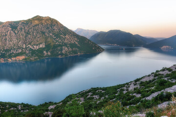 Kotor fiord at sunset. Montenegro
