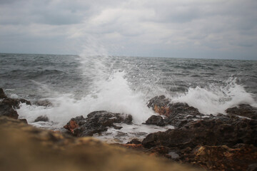 storm on the rocky coast of the cape.