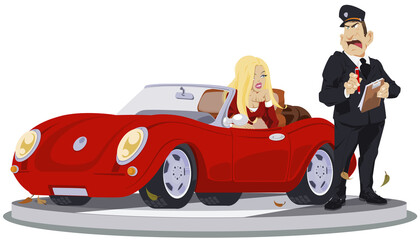 Police officer writing ticket. Traffic violation. Illustration for internet and mobile website.