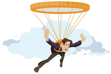 Businessman with golden parachute. Business concept cash compensation. Illustration for internet and mobile website.