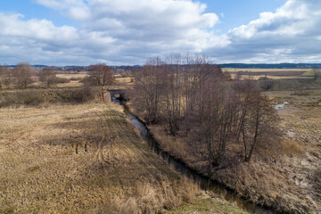 Old line and railway infrastructure, field and meadow nature