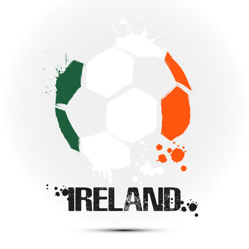Abstract soccer ball with Irish national flag colors. Flag of Ireland in the form of a soccer ball made on an isolated background. Football championship banner. Vector illustration