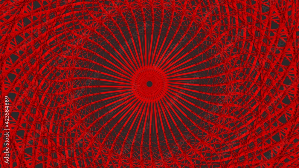 Poster circular red pattern of red lines. decor. wreath-mesh of stripes. 3d rendering illustration.