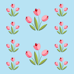 spring pattern with cute flowers and leaves. Vector illustration
