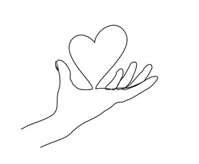 continuous line drawing of hand giving  heart shape for peace and solidarity.