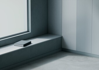 Abstract empty, modern - industrial interior background template, 3D illustration render with book and window in the side