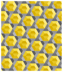 Seamless abstract background, yellow hexagon pattern, gray hexagram star. Color trend of 2021. Textured design for fabric, tile, cover, poster, textile, flyer, packaging, wall. Vector illustration.