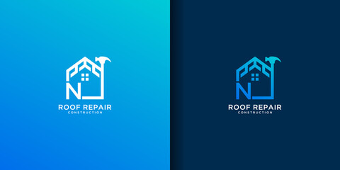 Letter n home roof repair logo