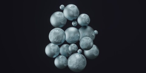 3d render of textured metallic spheres on dark background
