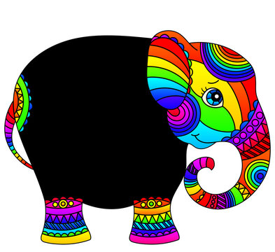 Illustration with a blackboard, school board in the form of an abstract elephant with stained glass elements, the animal is isolated on a white background