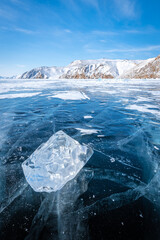 Ice floe on the winter Baikal ice