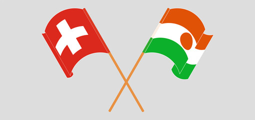 Crossed flags of Switzerland and the Niger. Official colors. Correct proportion