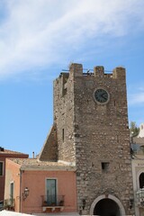 Fototapeta na wymiar Torre dell'orologio in Taormina at Sicily, Italy