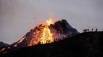 A small volcanic eruption in Mt Fagradalsfjall, Southwest Iceland, in March 2021. The eruption occurred on the Reykjanes peninsula, only about 30 km away from Reykjavík.