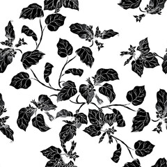 Seamless pattern with coral fuchsia plant in black and white color
