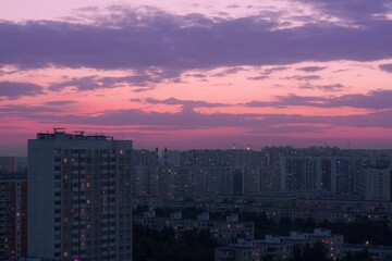 Fototapeta premium city from above at sunset skyline
