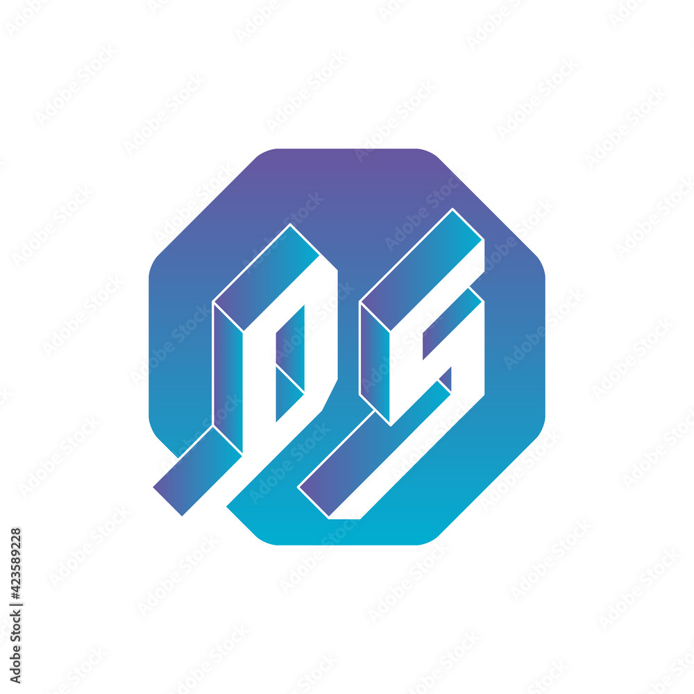 Poster isometric 3d font for design. three-dimension letters. ds - 2-letter code. d and s - monogram or log