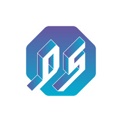 Isometric 3d font for design. Three-dimension letters. DS - 2-letter code. D and S - Monogram or logotype.