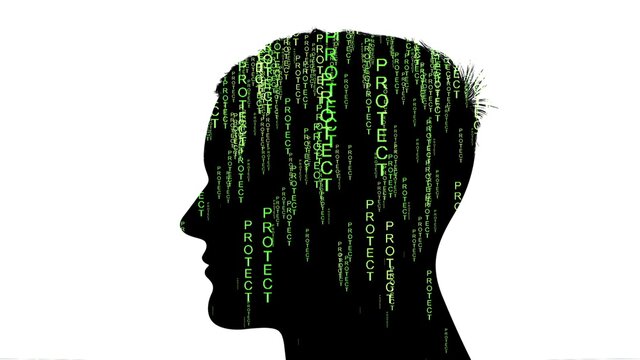 Silhouette of man with protect data concept