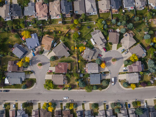 Aerial Top Down View of Residential Neighbourhood in Calgary, Alberta, Canada