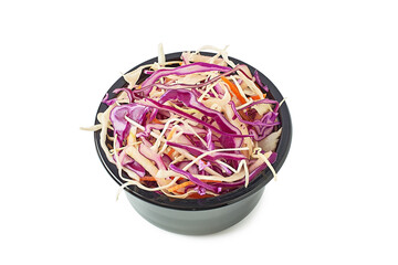 Bowl of coleslaw on white background