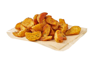 Heap of fried potatoes on white background
